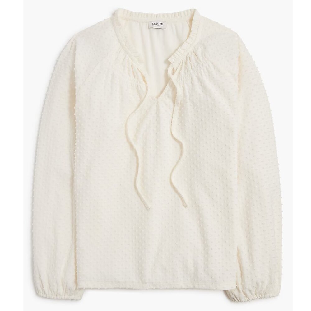 J. Crew Factory Clip Dot Smocked Neck Top